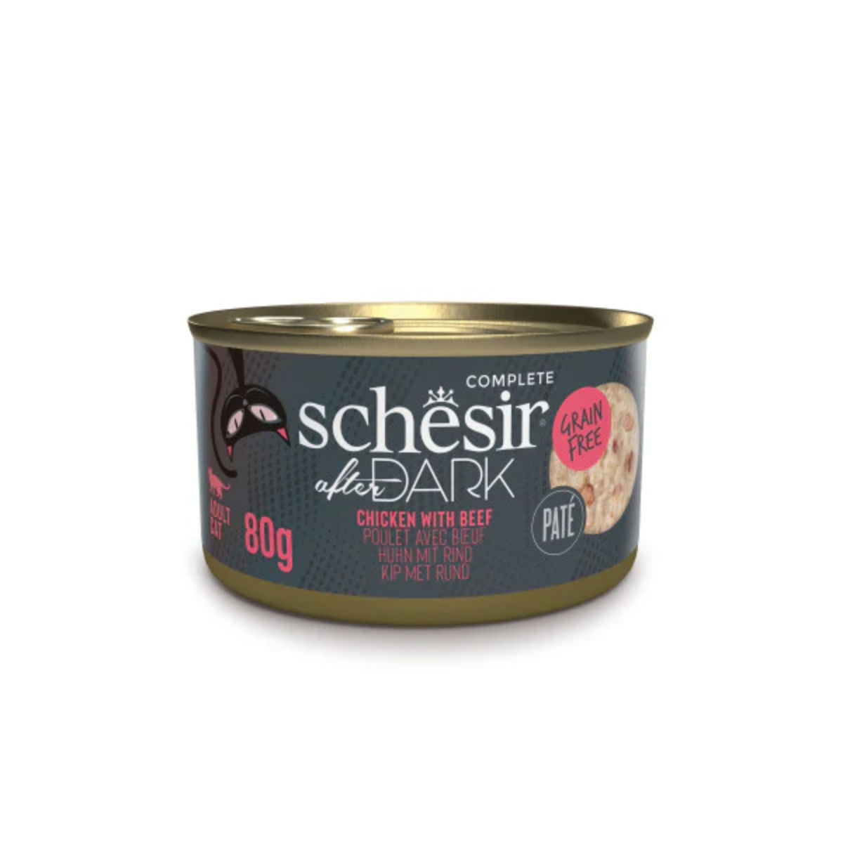 SCHESIR After Dark, Pui și Vită, conservă hrană umedă fără cereale pisici, (în supă), 80g - poza 2