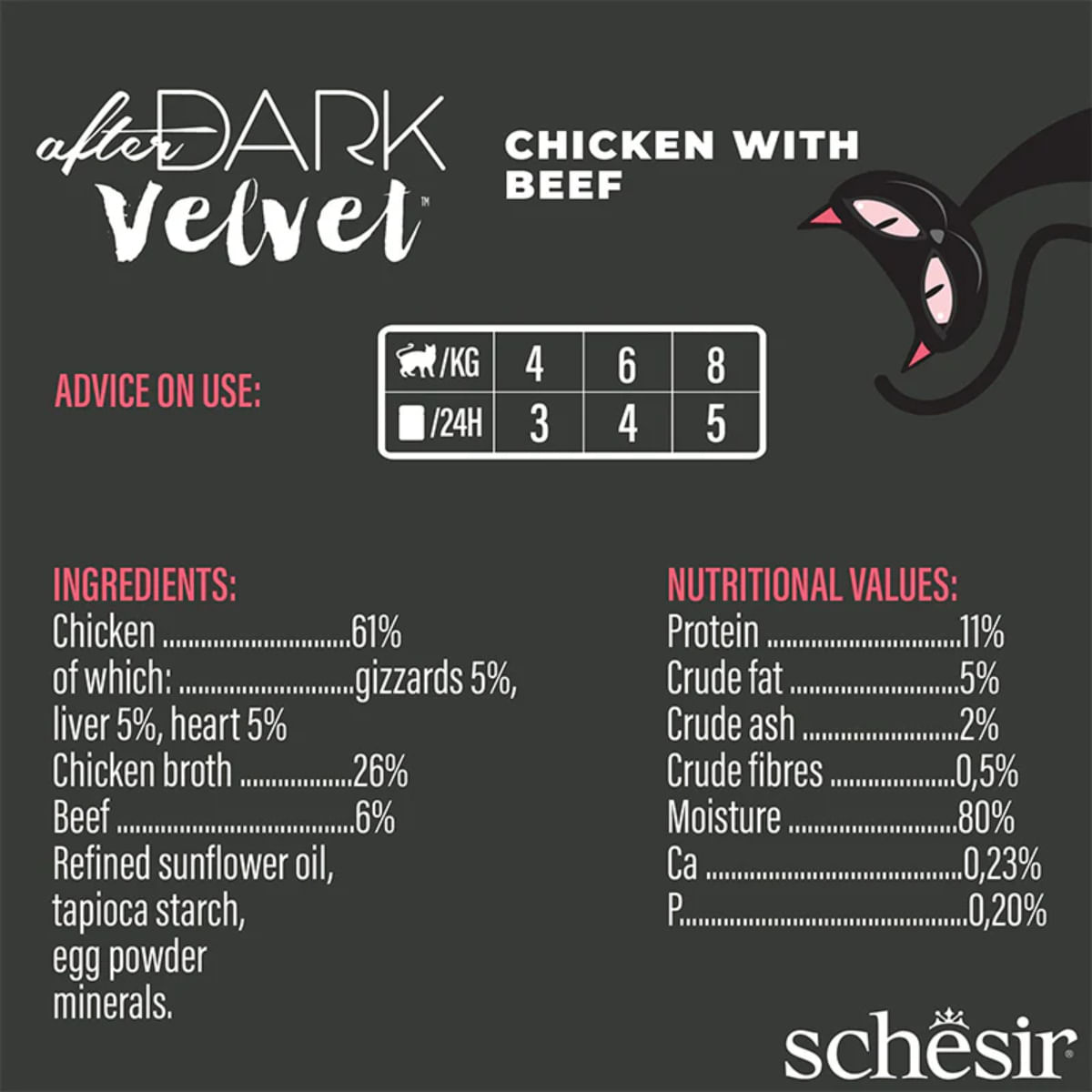 SCHESIR After Dark Velvet Mousse, Pui și Vită, plic hrană umedă fără cereale pisici, (mousse), 80g - poza 5