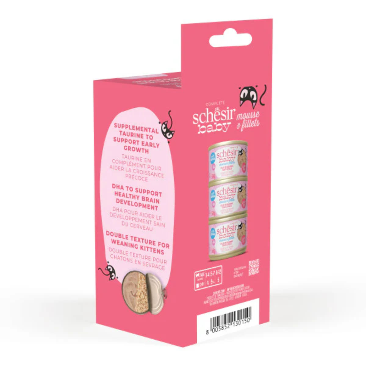 SCHESIR Baby Mousse & Fillets, Pui și Somon, conservă hrană umedă fără cereale pisici junior, (mousse), multipack, 55g x 3buc - poza 3