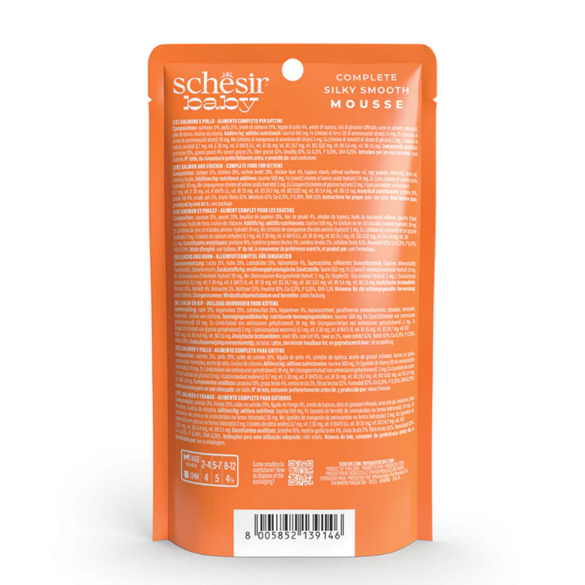 SCHESIR Baby Mousse, Somon și Pui, plic hrană umedă fără cereale pisici junior, (mousse), 70g - poza 3