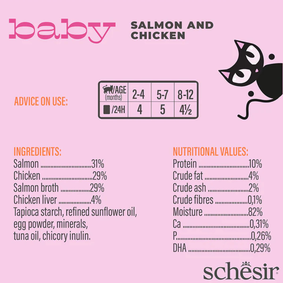 SCHESIR Baby Mousse, Somon și Pui, plic hrană umedă fără cereale pisici junior, (mousse), 70g - poza 5