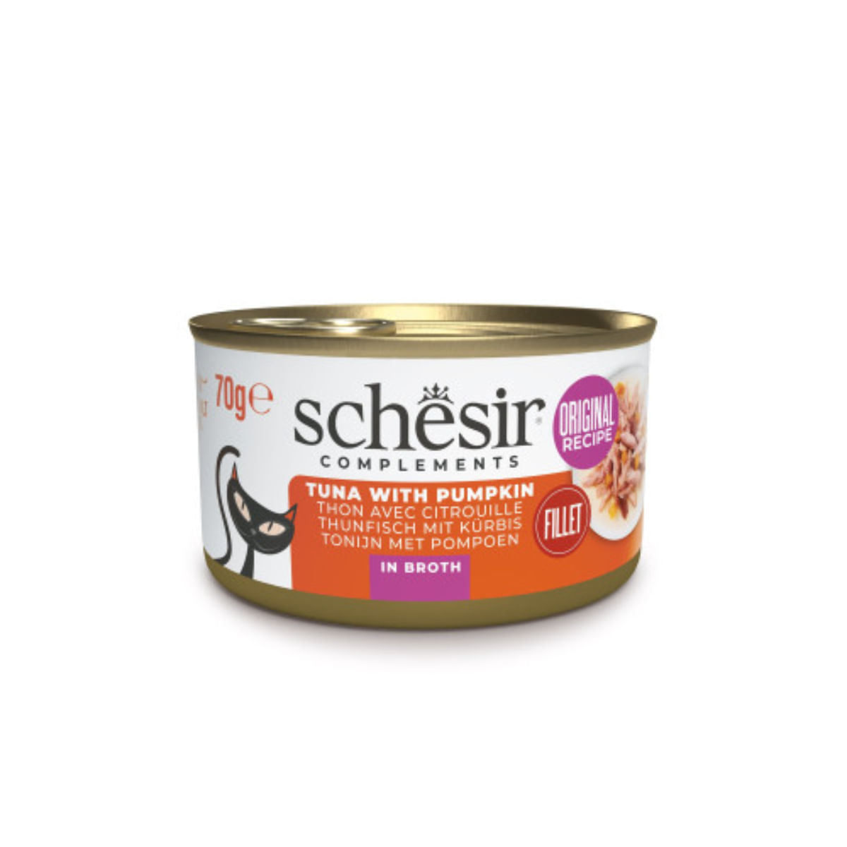 SCHESIR Complementary In Broth, Ton și dovleac, conservă hrană umedă pisici, (în supă), 70g - poza 1