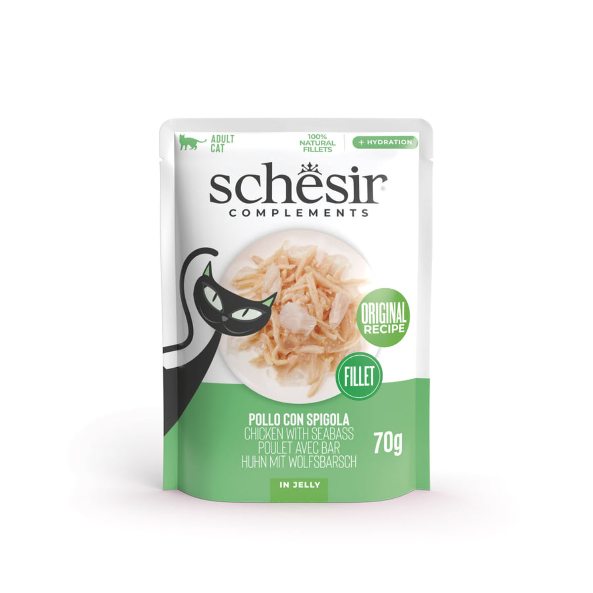 SCHESIR Complementary In Jelly, Pui și Biban, plic hrană umedă pisici, (în aspic), 70g - poza 1