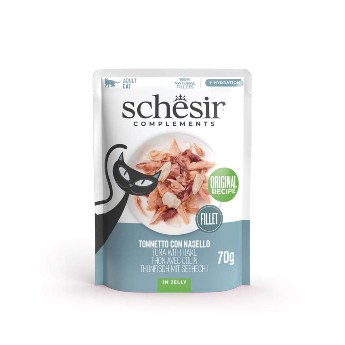SCHESIR Complementary In Jelly, Pui și Merluciu, plic hrană umedă pisici, (în aspic), 70g - poza 2