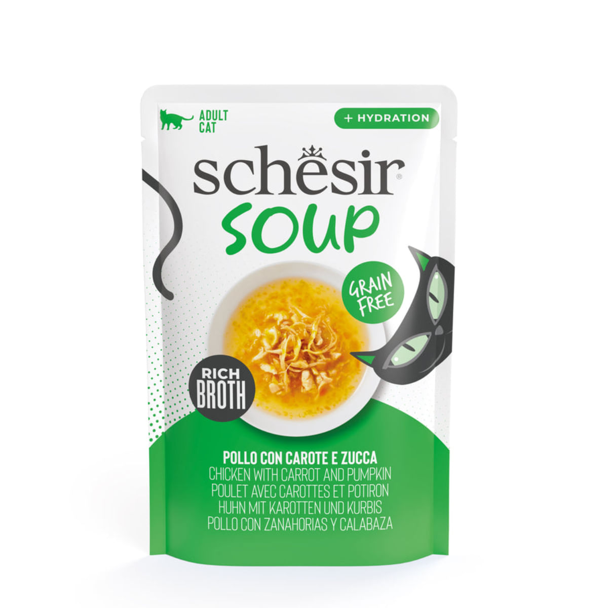 SCHESIR Complementary Soup, Pui și dovleac, plic hrană umedă fără cereale pisici, (în supă), 40g - poza 1