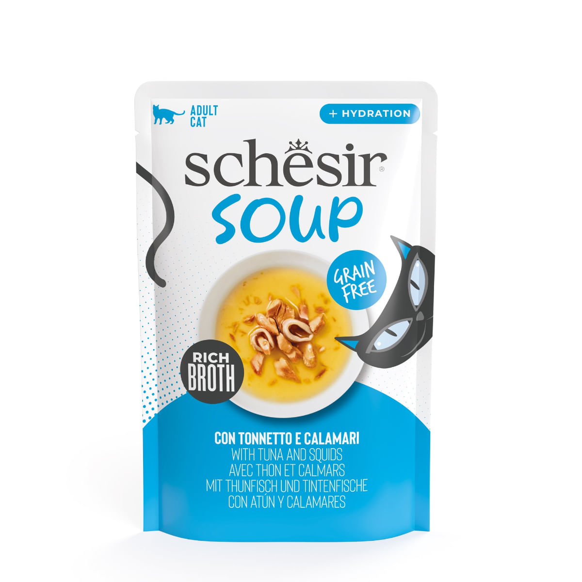 SCHESIR Complementary Soup, Ton și Calamar, plic hrană umedă fără cereale pisici, (în supă), 40g - poza 2