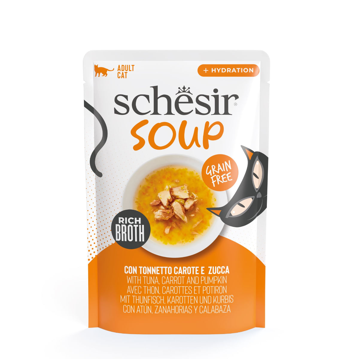 SCHESIR Complementary Soup, Ton și dovleac, plic hrană umedă fără cereale pisici, (în supă), 40g - poza 2
