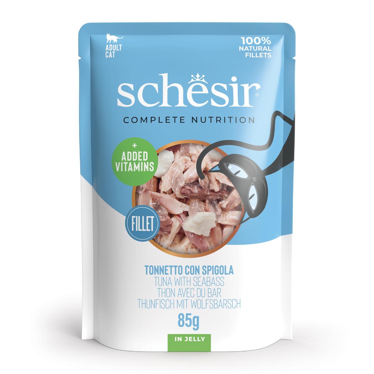SCHESIR Complete Nutrition, Ton și Biban, plic hrană umedă pisici, (în aspic), 85g - poza 1