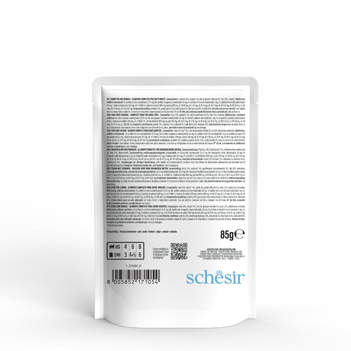 SCHESIR Complete Nutrition, Ton și Biban, plic hrană umedă pisici, (în aspic), 85g - poza 3