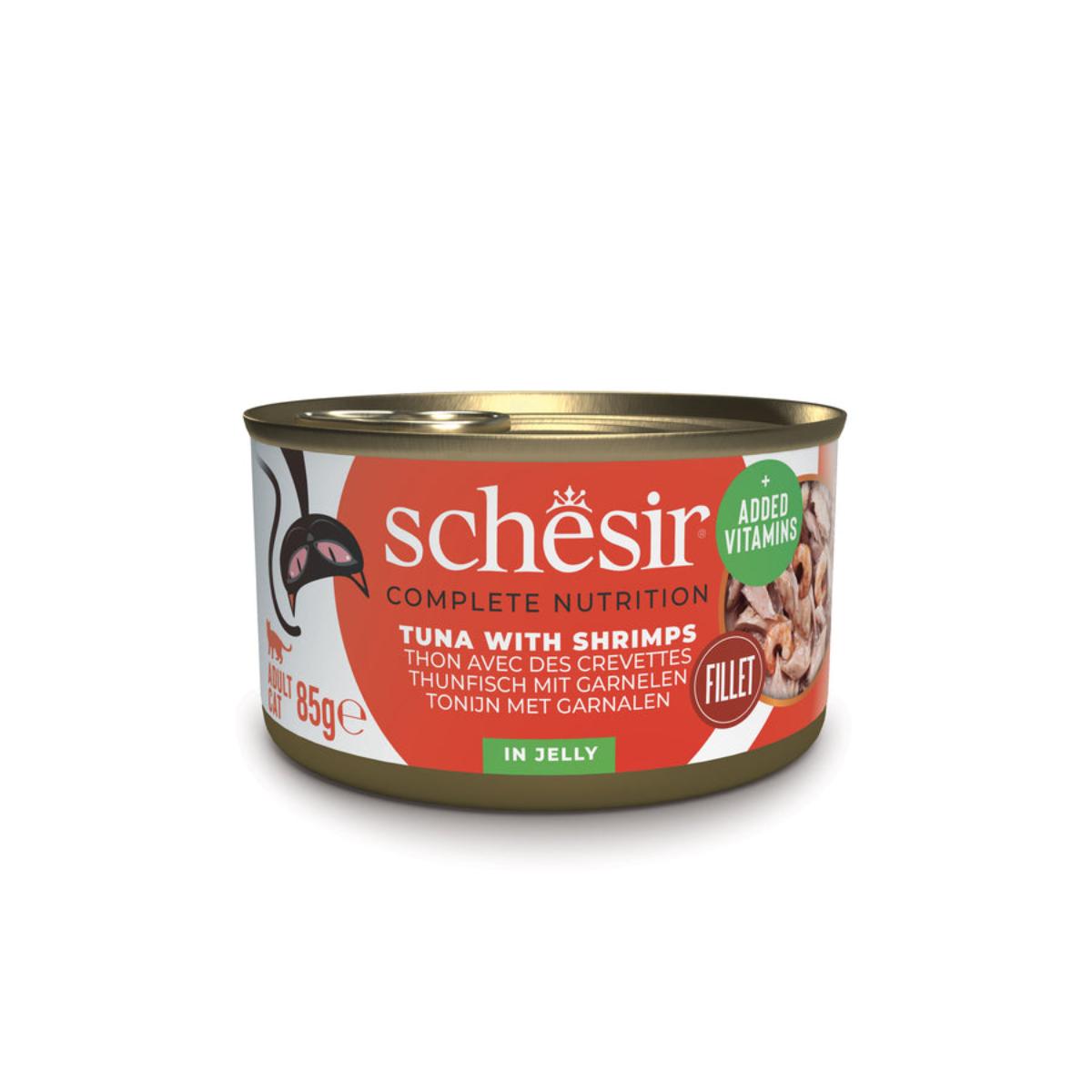 SCHESIR Complete Nutrition, Ton și Creveți, conservă hrană umedă pisici, (în aspic), 85g - poza 2