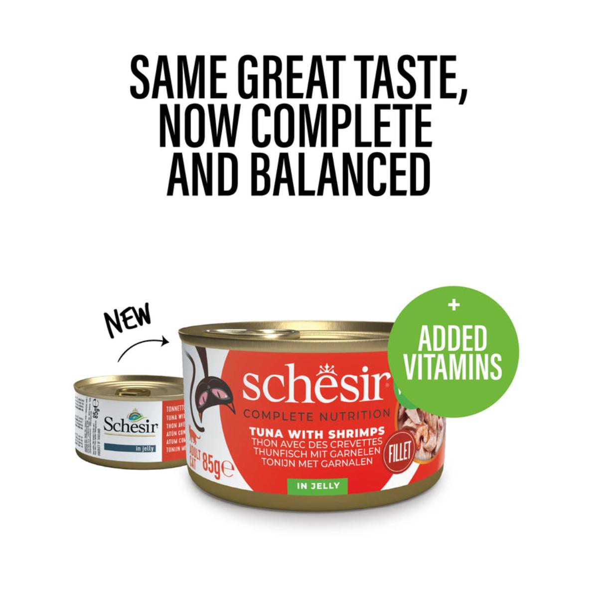 SCHESIR Complete Nutrition, Ton și Creveți, conservă hrană umedă pisici, (în aspic), 85g - poza 4
