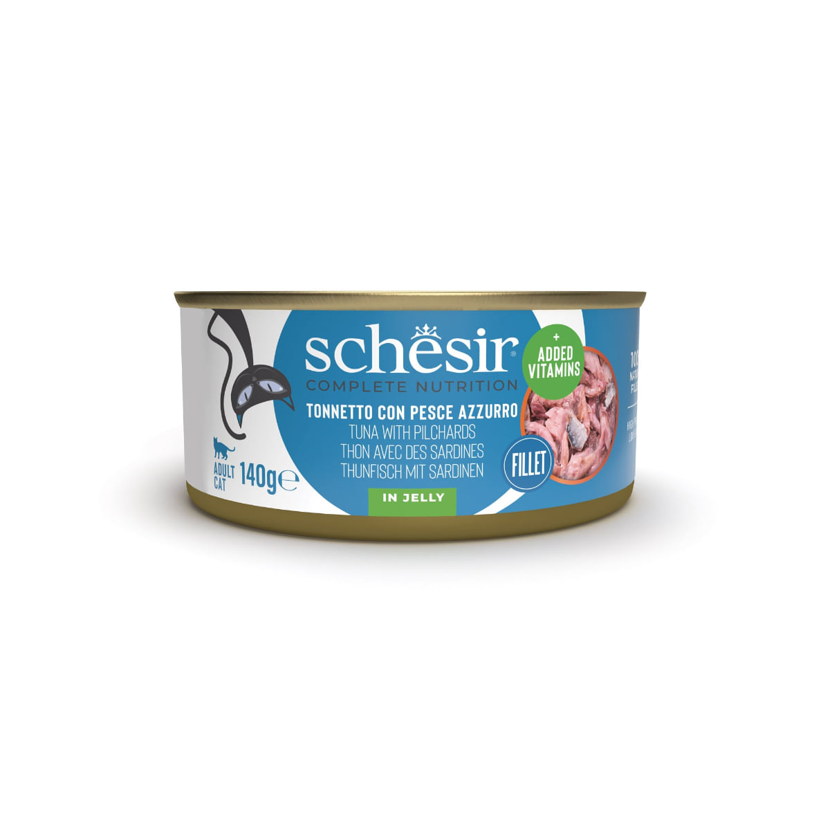 SCHESIR Complete Nutrition, Ton și Sardine, conservă hrană umedă pisici, (în aspic), 140g - poza 1