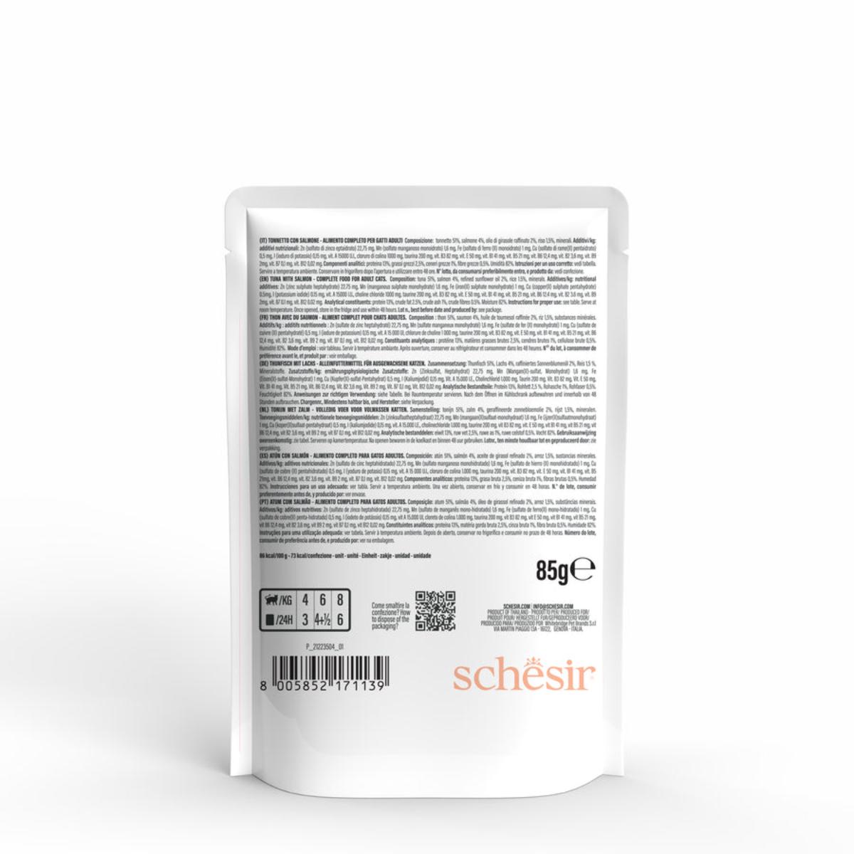 SCHESIR Complete Nutrition, Ton și Somon, plic hrană umedă pisici, (în aspic), 85g - poza 3