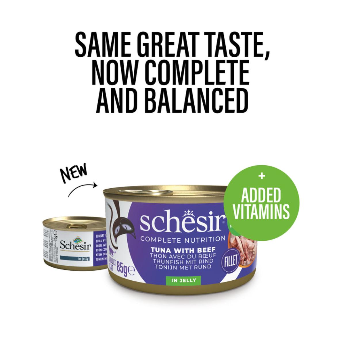 SCHESIR Complete Nutrition, Ton și Vită, conservă hrană umedă pisici, (în aspic), 85g - poza 4