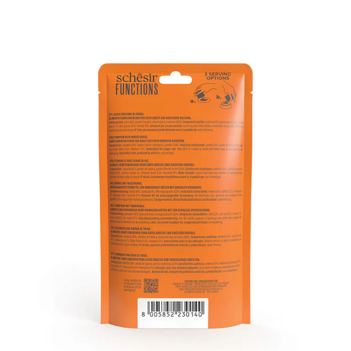 SCHESIR Functions Digestive Topper, dovleac, plic hrană umedă fără cereale pisici, sistem digestiv, (topping), 40g - poza 3