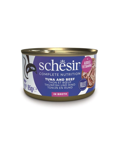 SCHESIR Mancare umeda pisici, cu ton, vita si orez 85 g