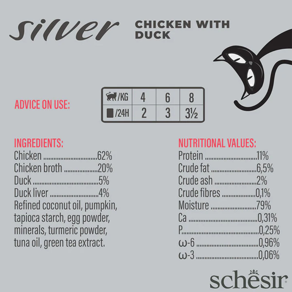 SCHESIR Silver Mousse & Fillet, Pui și Rață, conservă hrană umedă fără cereale pisici senior, (mousse), 70g - poza 5
