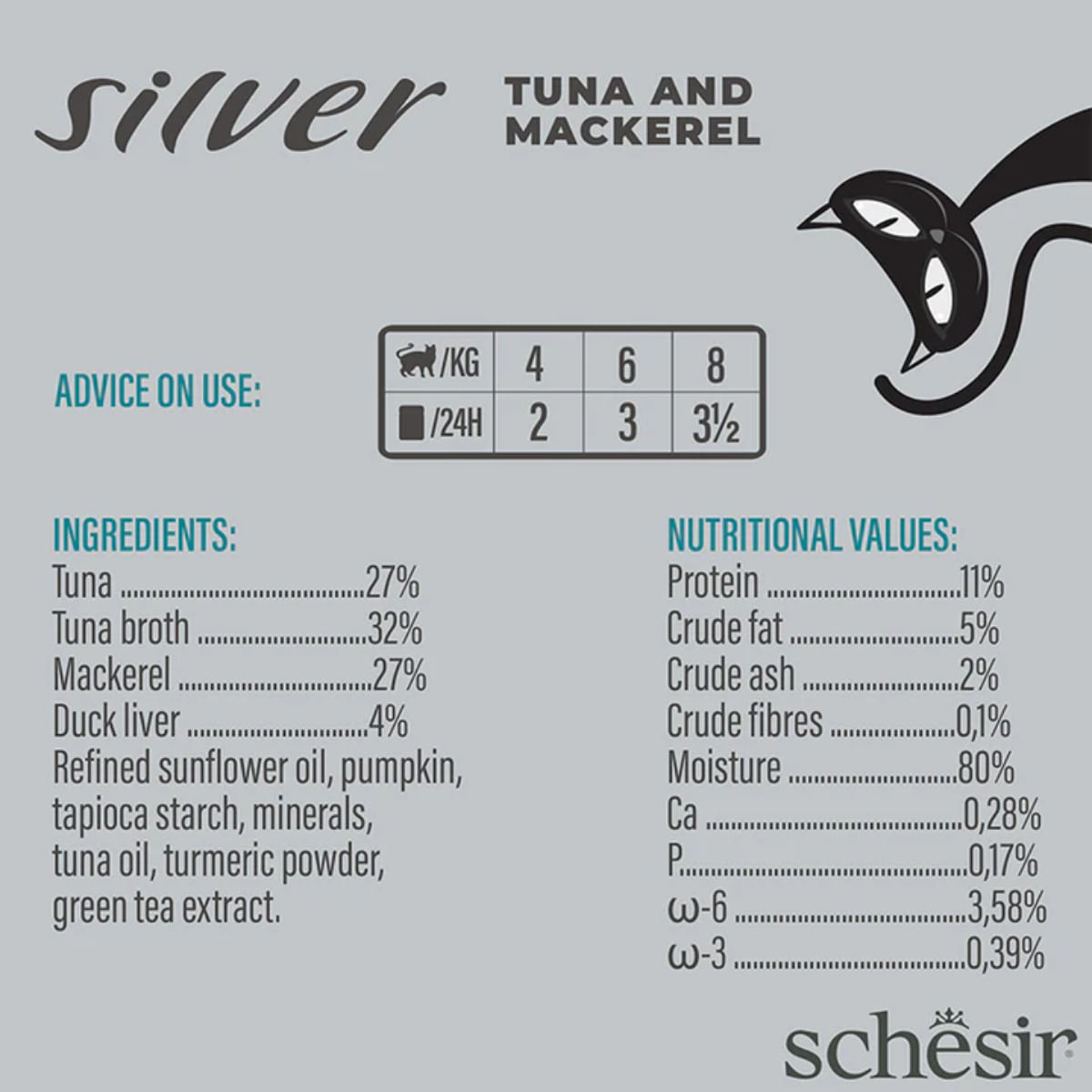 SCHESIR Silver, Ton și Macrou, conservă hrană umedă fără cereale pisici senior, (în supă), 70g - poza 5