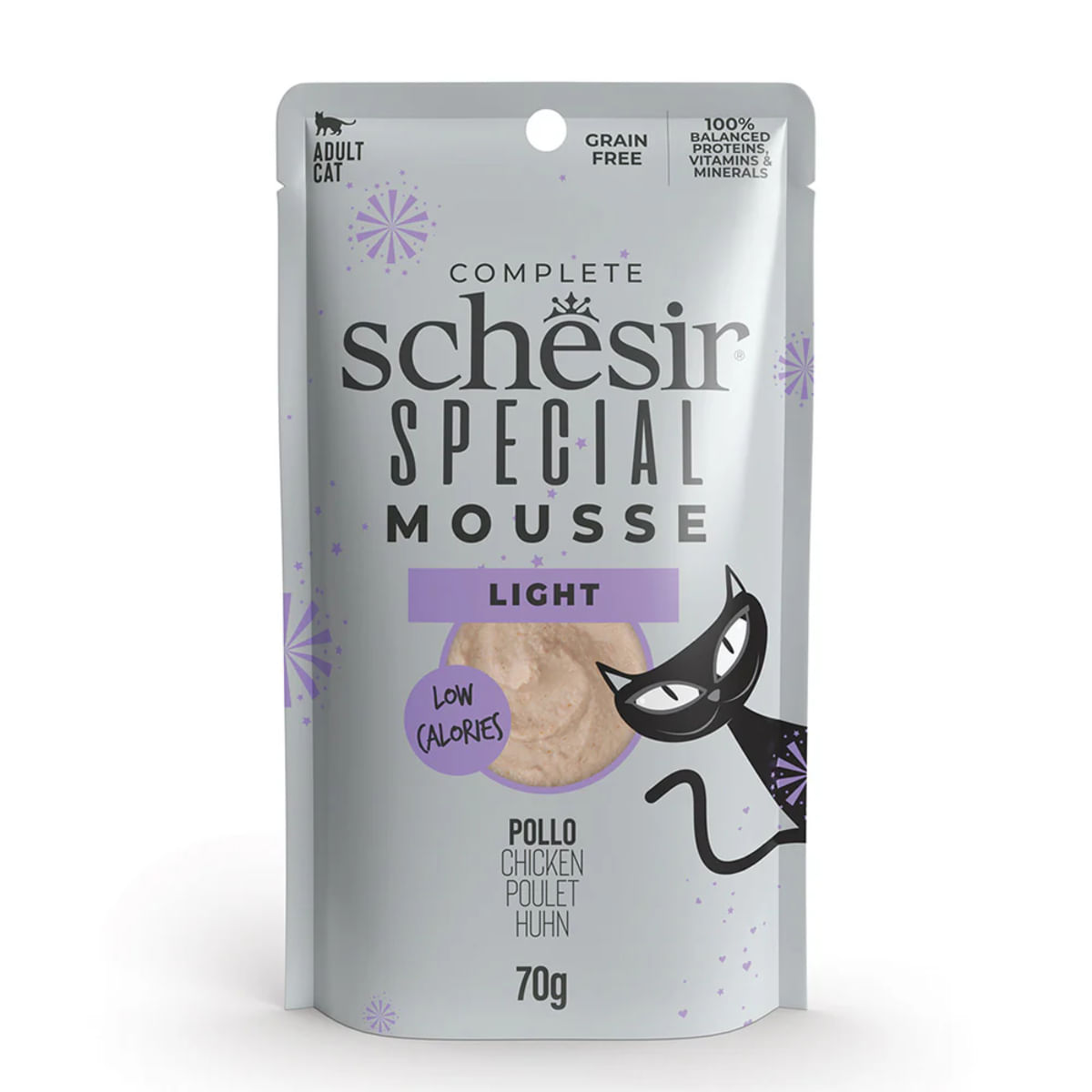 SCHESIR Special Light, Pui, plic hrană umedă fără cereale pisici, obezitate, (mousse), 70g - poza 1