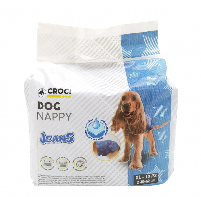 Scutece pentru caini, Croci Dog Nappy, model jeans, XL, 40-62 cm