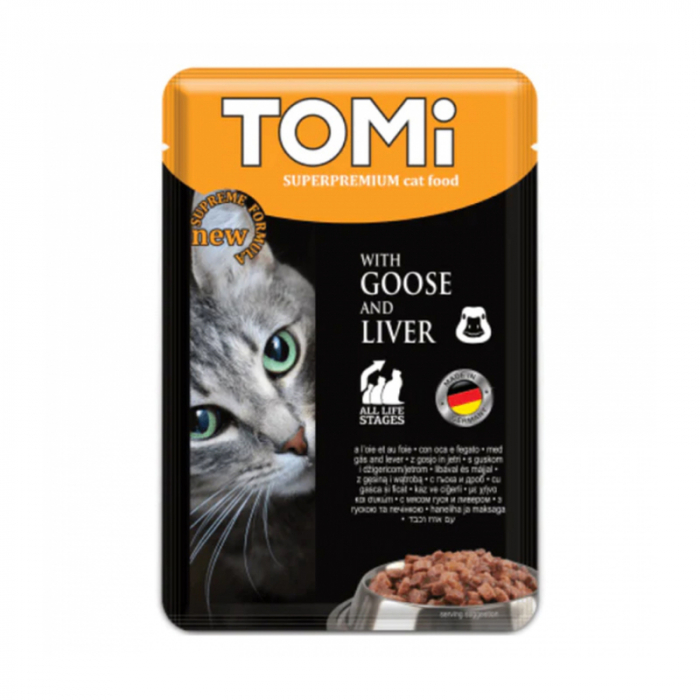 Set 20 buc x 100 gr Hrana umeda pentru pisici Tomi cu gasca ficat