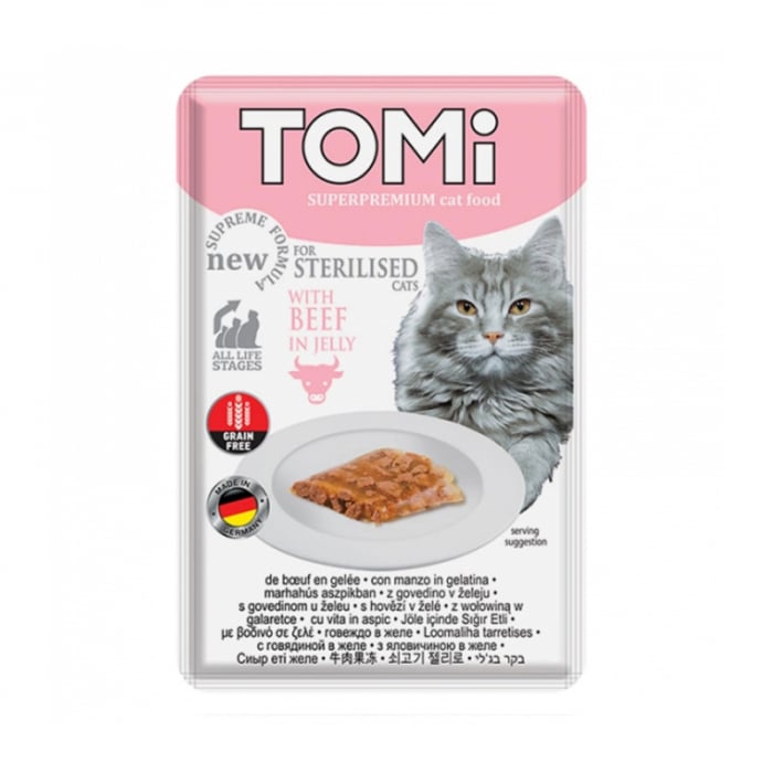 Set 22 buc x 85 gr Hrana umeda pentru pisici Tomi Sterilised cu vita
