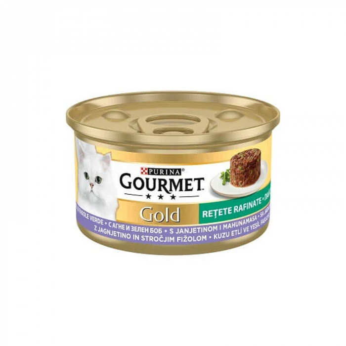 Set 24 buc x 85 gr Hrana umeda pentru pisici Gourmet Gold cu miel fasole verde