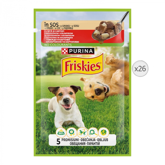 Set 26 buc x 85 gr Hrana umeda pentru caini Friskies Adult cu vita cartofi