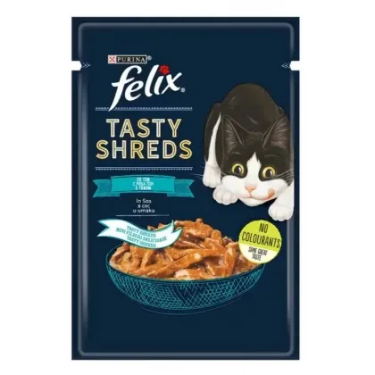 Set 26 buc x 85 gr Hrana umeda pentru pisici Felix Tasty Shreds cu ton cu sos