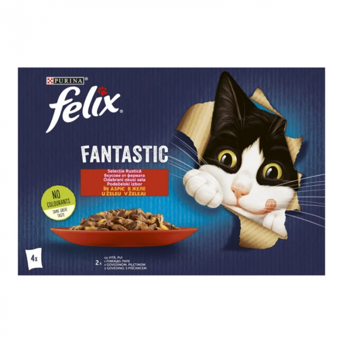 Set 4 buc x 85 gr Hrana umeda pentru pisici Felix Fantastic vita pui