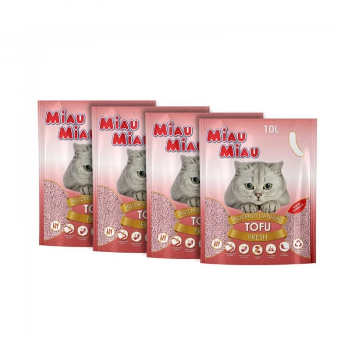 Set 4 Buc X Asternut igienic pentru pisici Miau Miau Tofu Fresh 10L