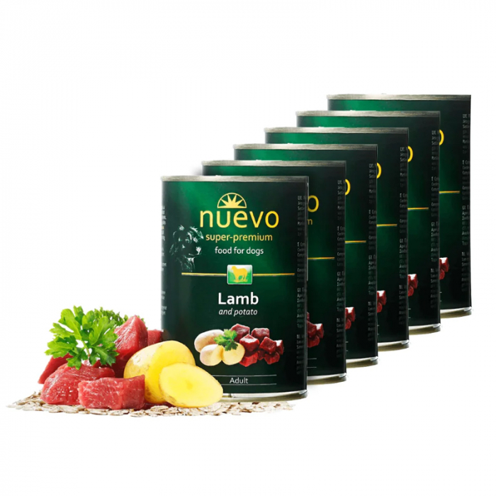 Set 6 buc x 400 gr Conserve pentru caini Nuevo cu miel cartofi