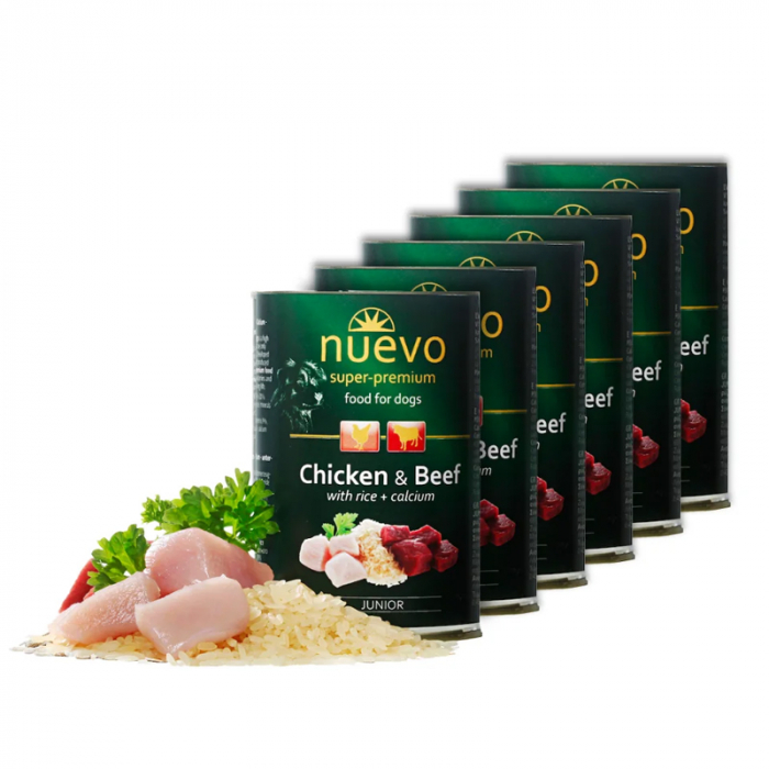 Set 6 buc x 400 gr Conserve pentru caini Nuevo Junior cu pui vita