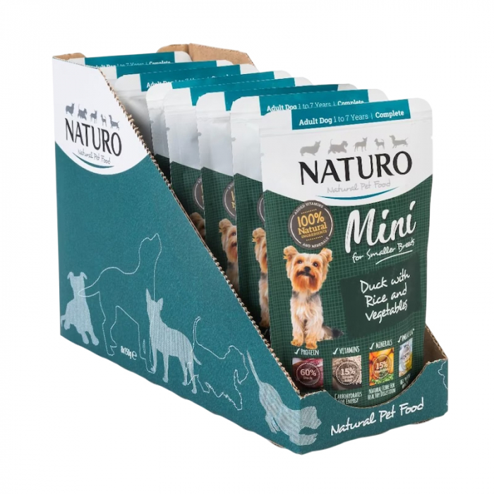 Set 8 buc x 150 gr Hrana umeda pentru caini Naturo Mini Adult cu rata orez