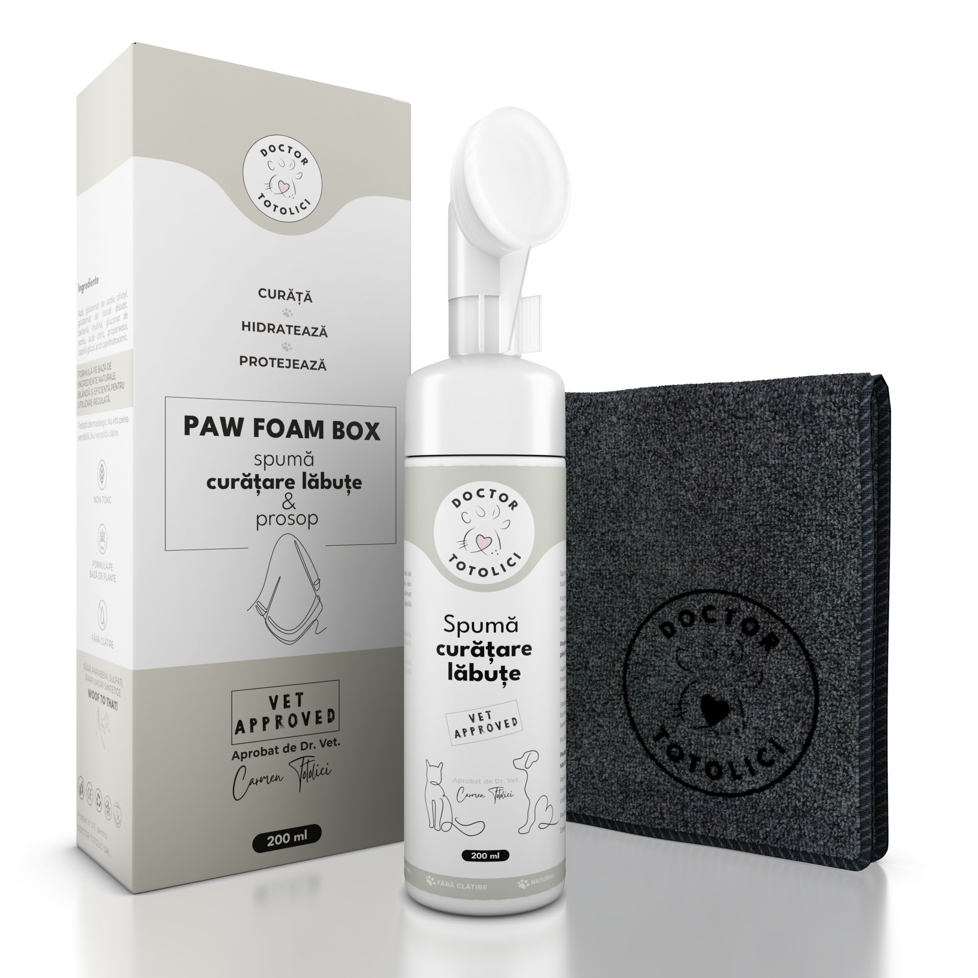 Set spuma curatare labute fara clatire + prosop microfibra Doctor Totolici, 200 ml