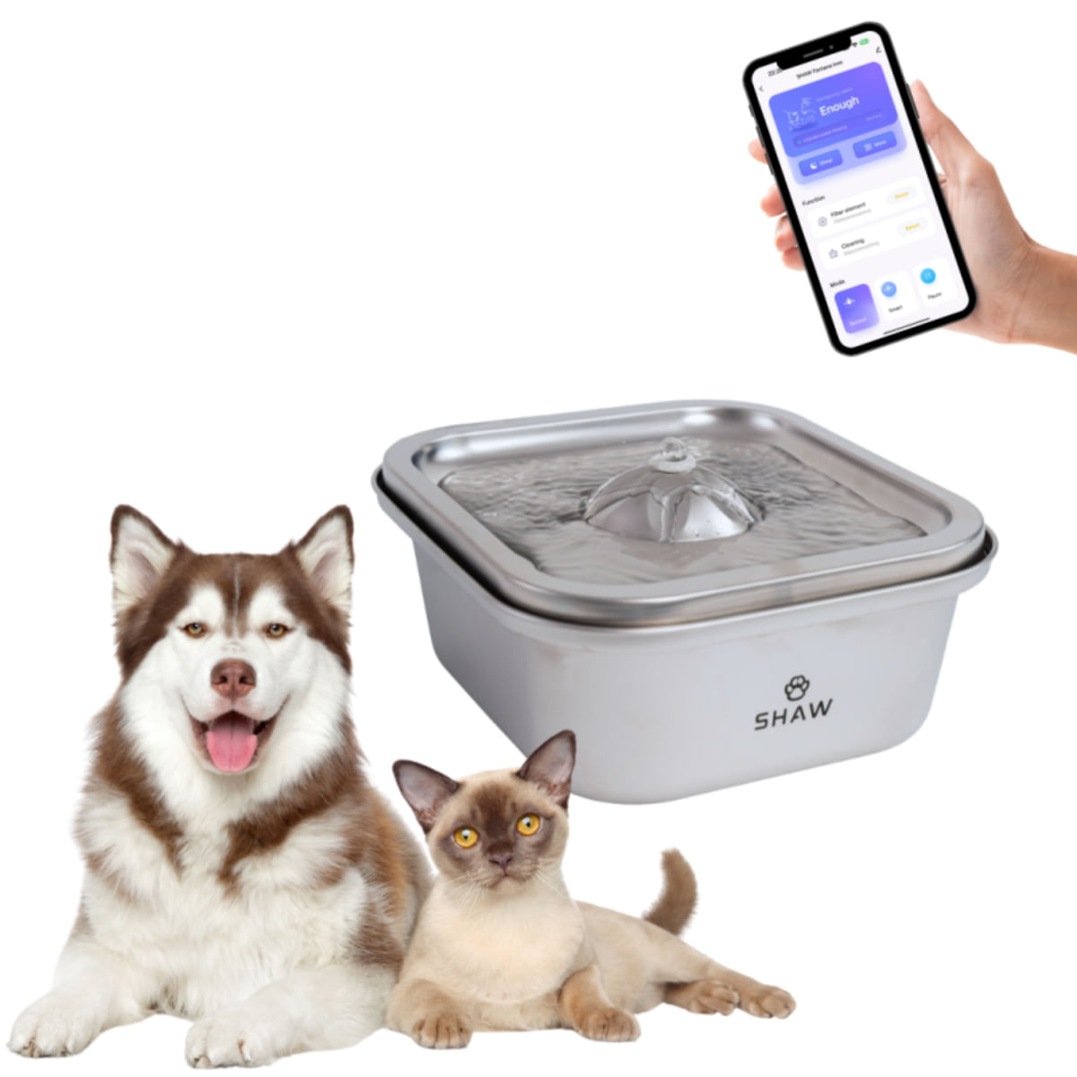 SHAW Clasic 8, fântână câini, pătrat, aplicație mobilă, inox SHAW Clasic 8, fântână câini și pisici, pătrat, aplicație mobilă, inox, argintiu, XS-M(4l) - poza 2