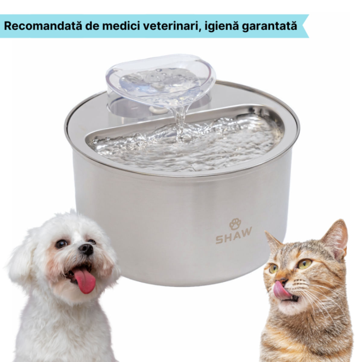SHAW Clasic 9, fântână câini, rotundă, inox SHAW Clasic 9, fântână câini și pisici, rotundă, inox, argintiu, XS-M(4l) - poza 1