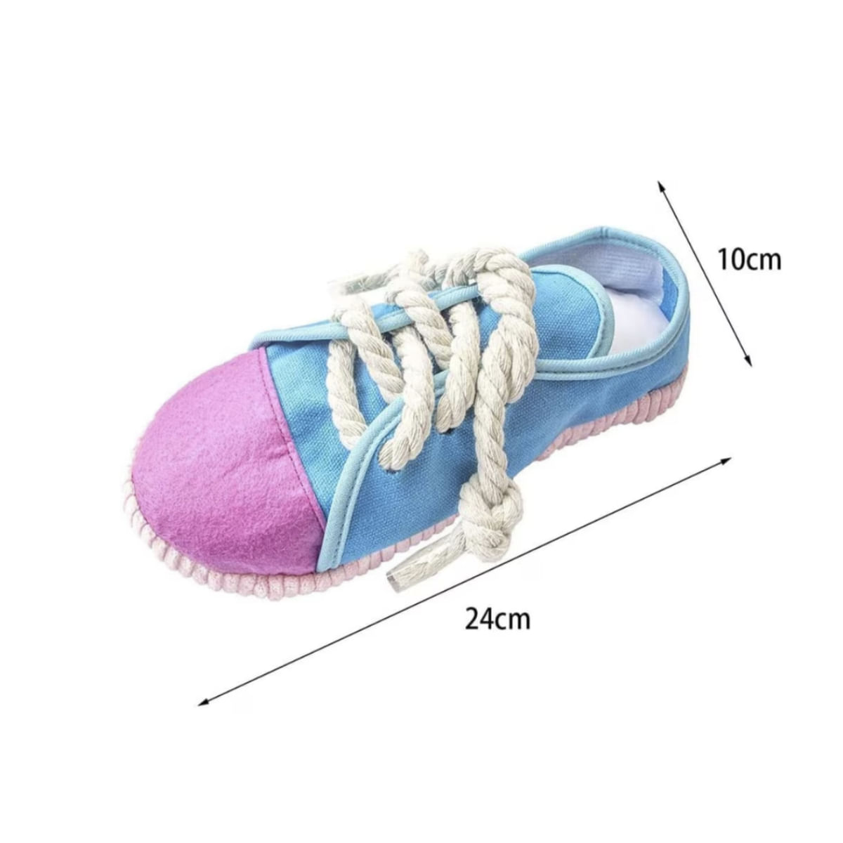 SHAW Pantof, jucărie de ros câini, dentiție, cu sunet, pânză SHAW Pantof, jucărie de ros câini XS-M, dentiție, cu sunet, pânză, albastru și roz, 24x10x8cm, 1buc - poza 3