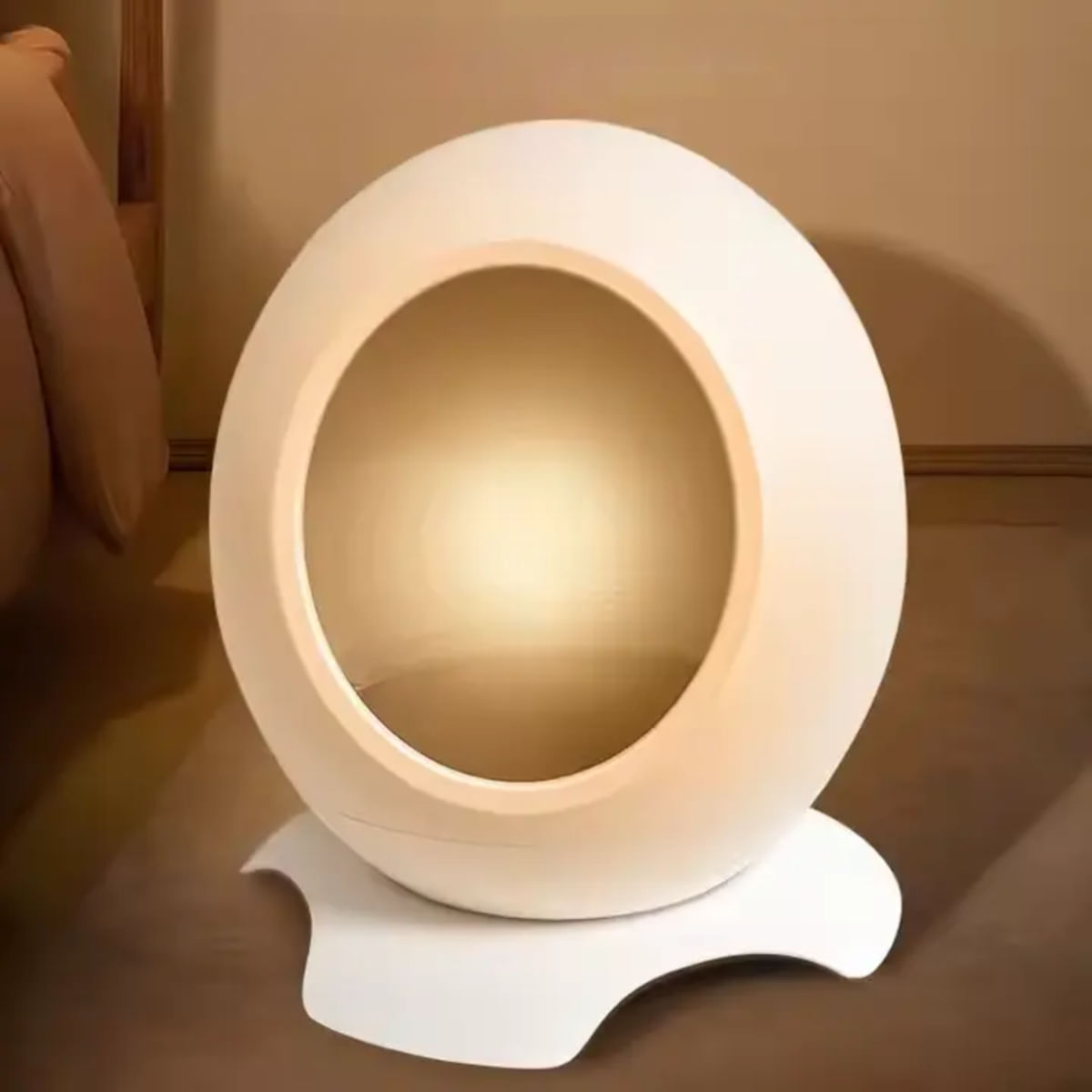 SHAW Pătuț Smart cu funcții de încălzire, aplicație mobilă, reglare temperatură și muzică, căsuța rotundă pisici, PVC, alb, 43x45.5x43cm - poza 5
