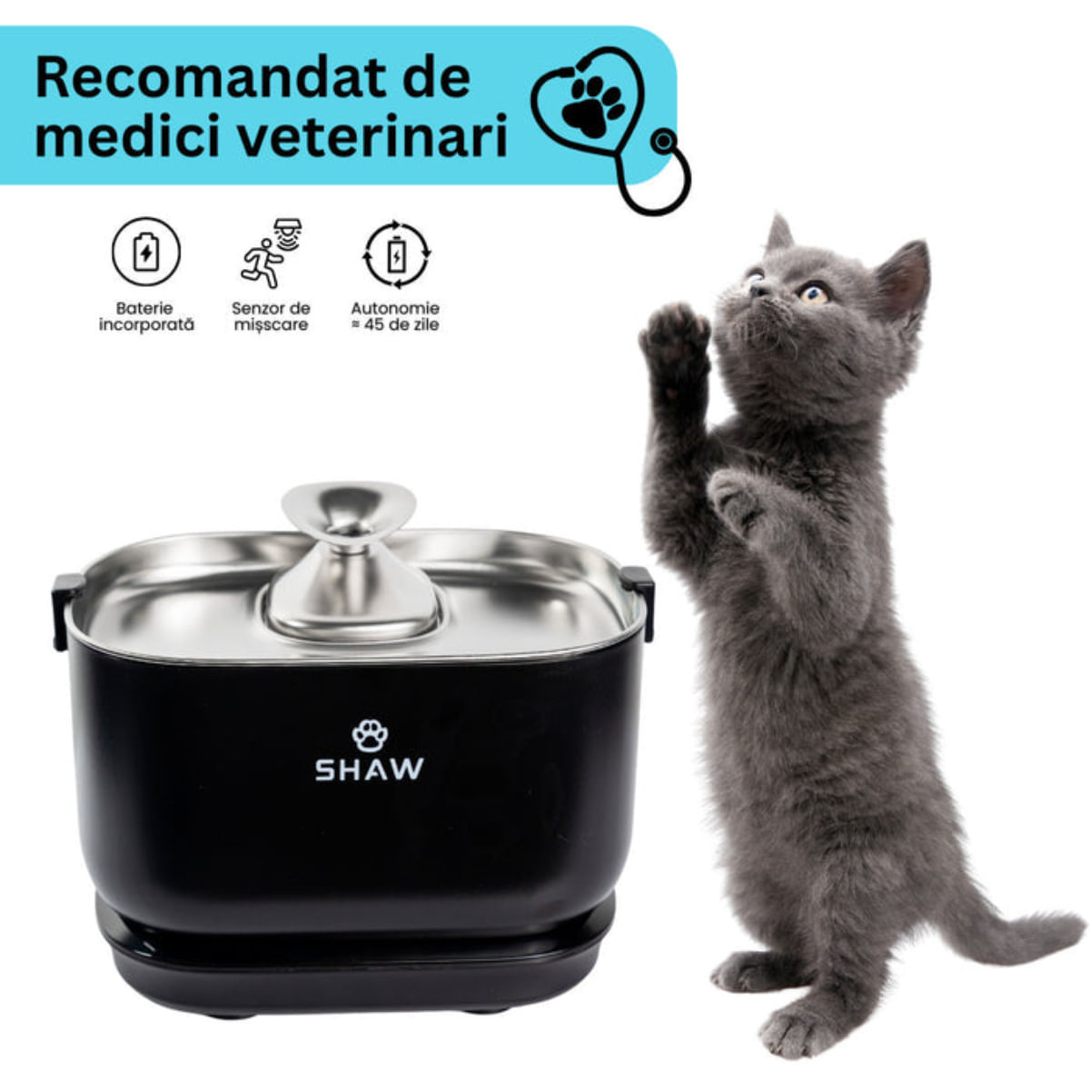 SHAW PRO V3, fântână câini, dreptunghiulară, senzor, pompă inducție, sistem filtrare, PVC SHAW PRO V3, fântână câini și pisici, dreptunghiulară, senzor, pompă inducție, sistem filtrare, PVC, negru, 2.5l - poza 2