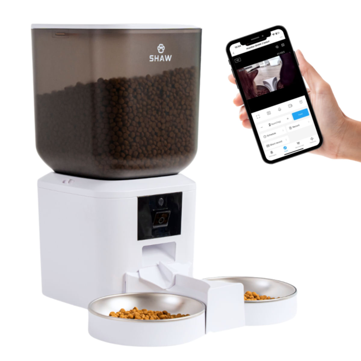 SHAW Smart, hrănitor automat câini, 2 boluri rotunde, programabil, aplicație mobilă, PVC SHAW Smart, hrănitor automat câini și pisici, 2 boluri rotunde, programabil, aplicație mobilă, PVC, alb, XS-S(7l) - poza 5