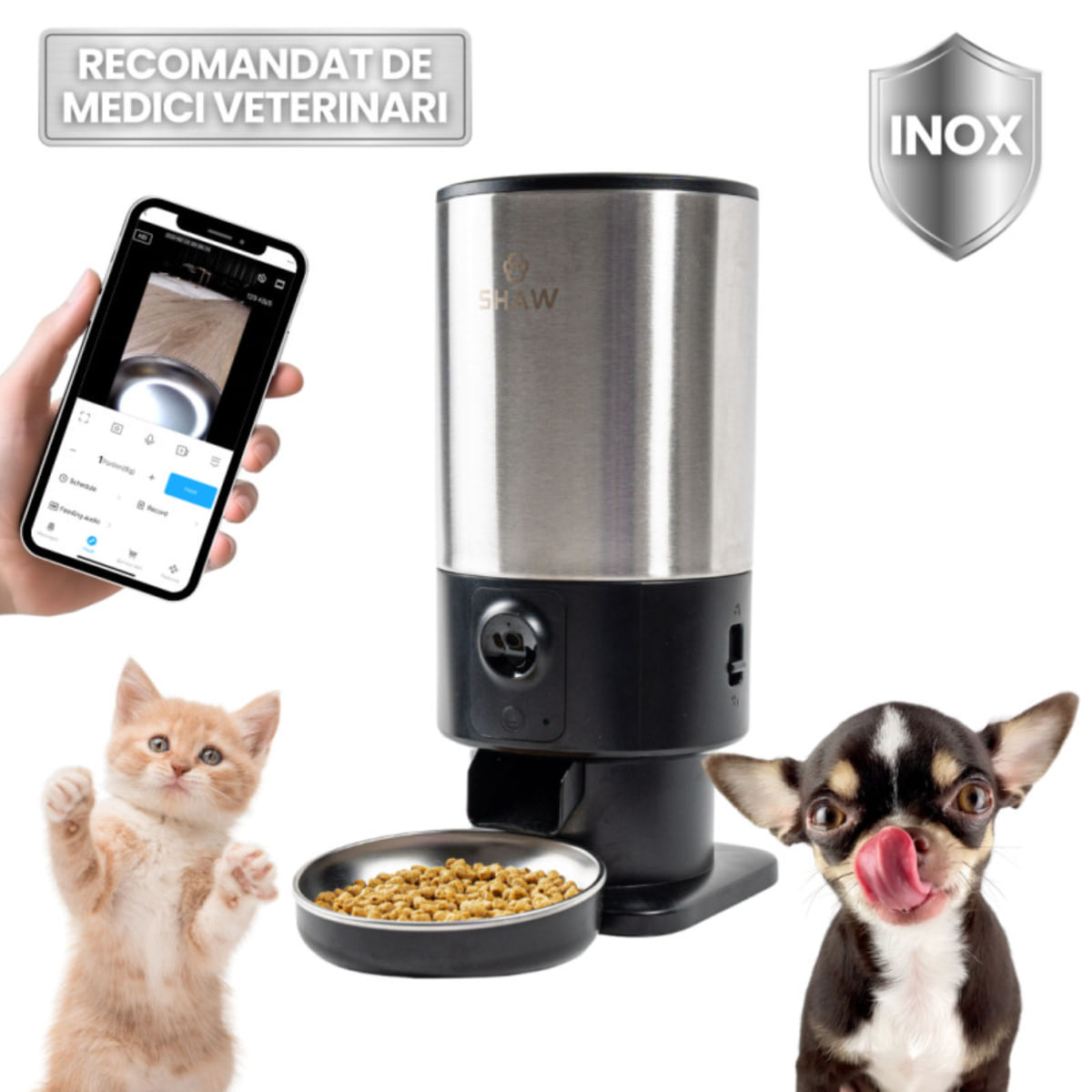 SHAW Smart PRO V3, hrănitor automat câini, 1 bol rotund, programabil, aplicație mobilă, PVC SHAW Smart PRO V3, hrănitor automat câini și pisici, 1 bol rotund, programabil, aplicație mobilă, PVC, negru, XS-S(5l) - poza 2