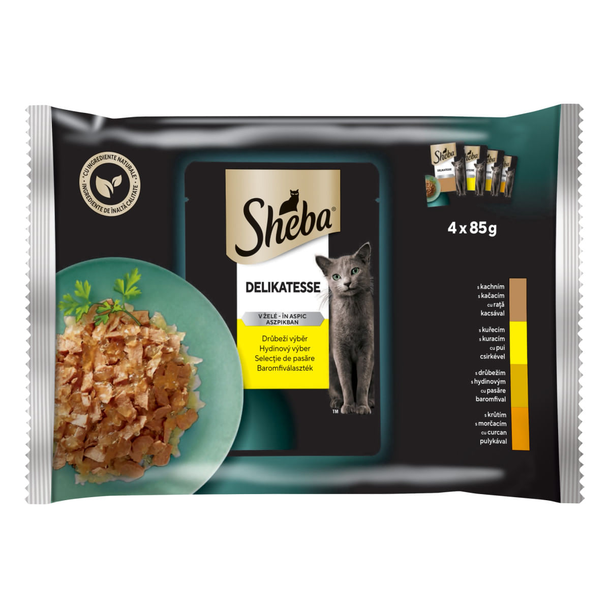 SHEBA Delicatese Selectie, Pasăre, plic hrană umedă pisici, (în aspic), multipack, 85g x 4buc - poza 2