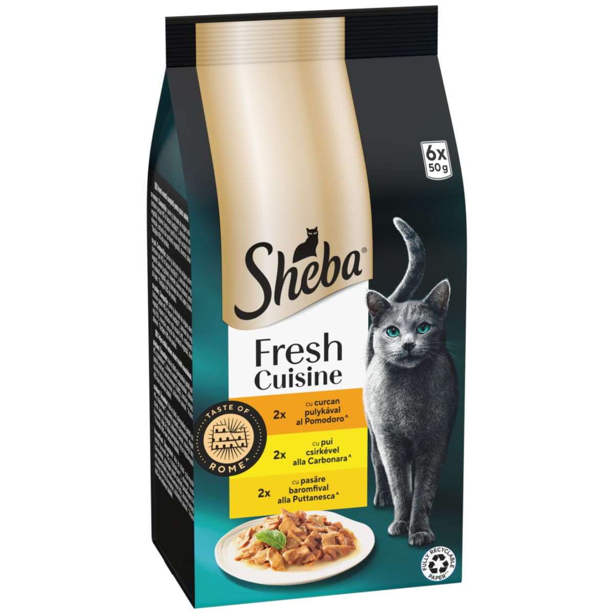 SHEBA Fresh Cuisine Taste of Paris Selectie Mixta cu Curcan, Pui și Pasăre, plic hrană umedă pisici, (în sos), multipack, 50g x 6buc - poza 2