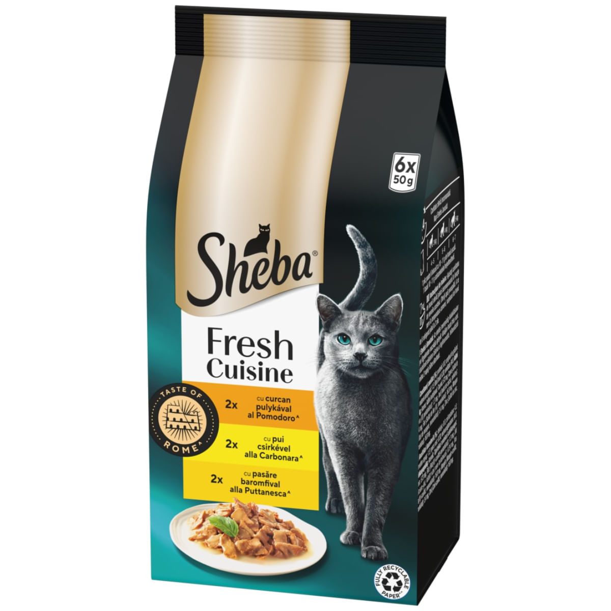 SHEBA Fresh Cuisine Taste of Paris Selectie Mixta cu Curcan, Pui și Pasăre, plic hrană umedă pisici, (în sos), multipack, 50g x 6buc - poza 3