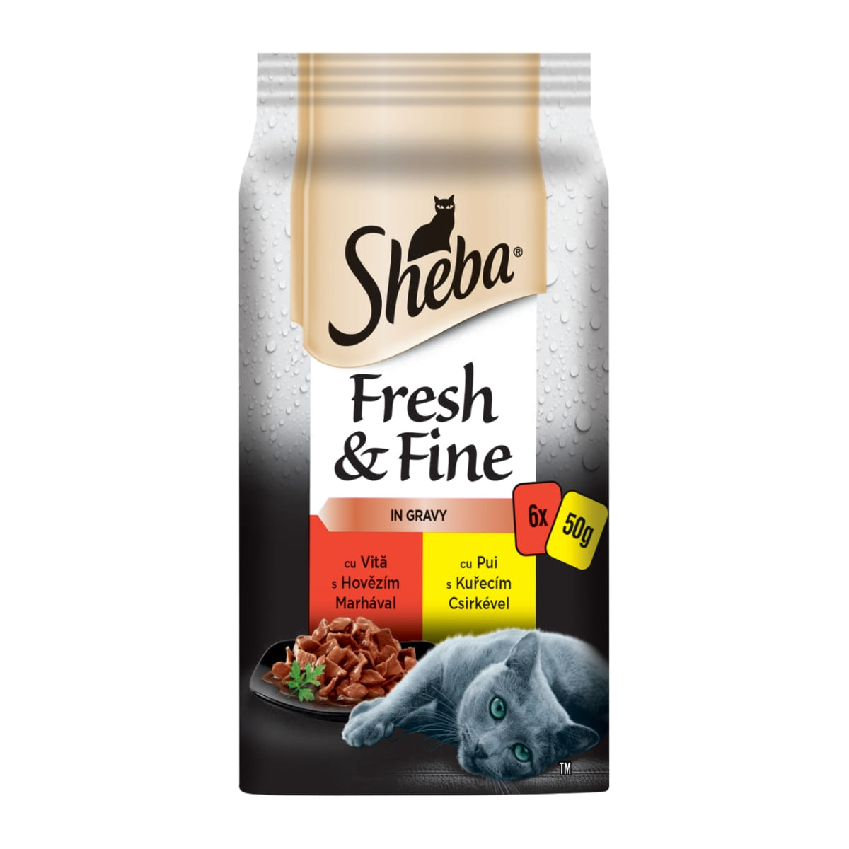 SHEBA Fresh & Fine Selectii Mixte, Vită și Pui, plic hrană umedă pisici, (în sos), multipack, 50g x 6buc - poza 2