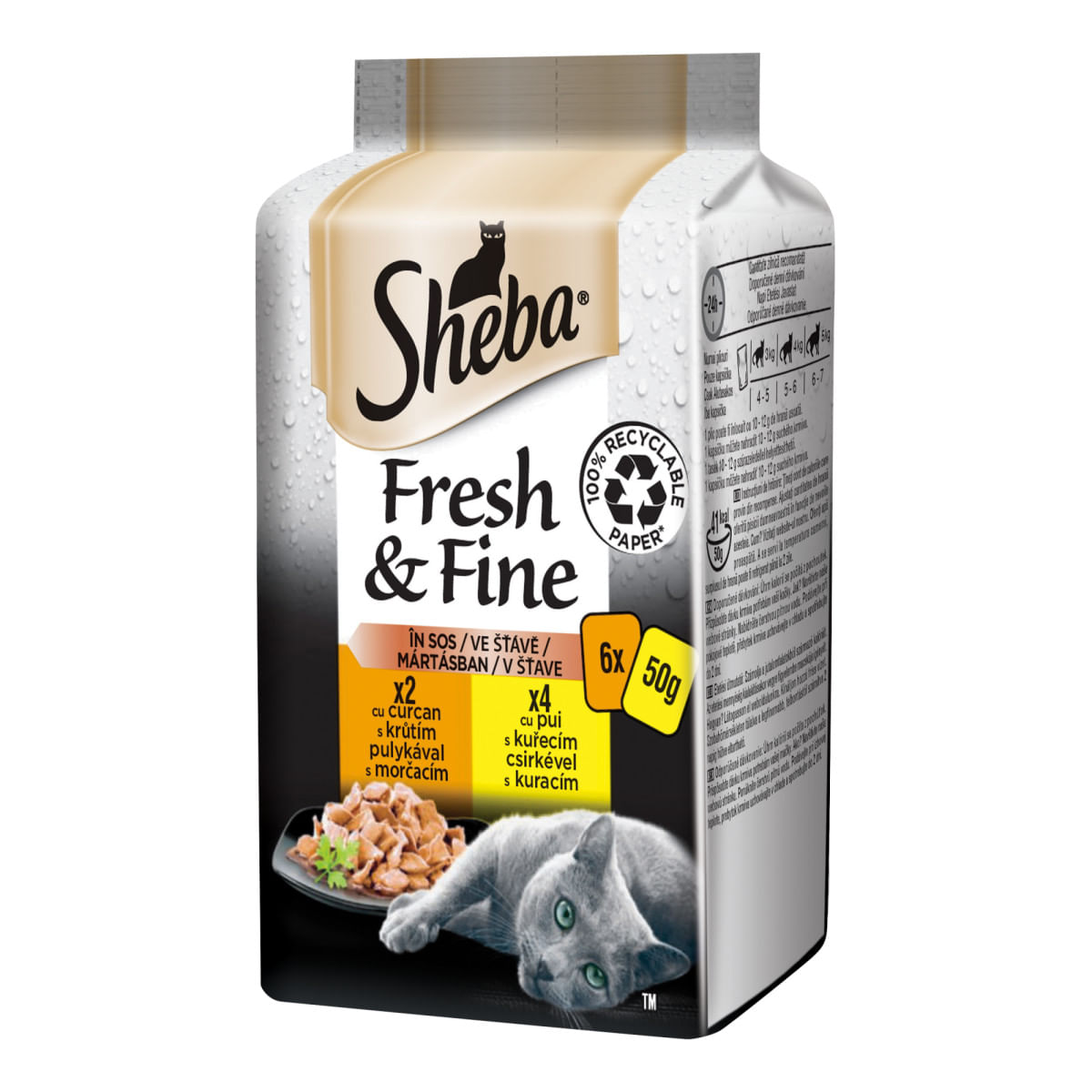 SHEBA Fresh & Fine Selectii, Pasăre, plic hrană umedă pisici, (în sos), multipack, 50g x 6buc - poza 1
