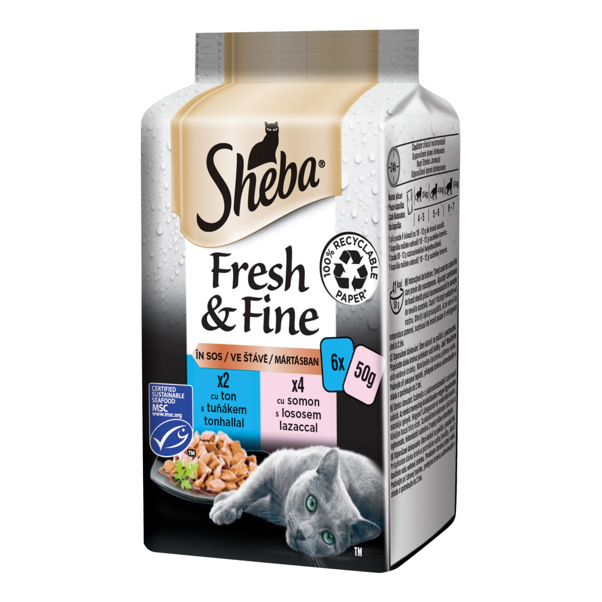 SHEBA Fresh & Fine Selectii, Pește, plic hrană umedă pisici, (în sos), multipack, 50g x 6buc - poza 1
