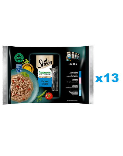 SHEBA Nature’s Collection 52x85 g hrana la plic cu sos pentru pisica, mix peste