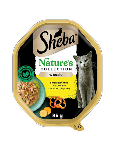 SHEBA Nature's Collection 85 g Mancare umeda pisica adulta, cu pui si ardei in sos